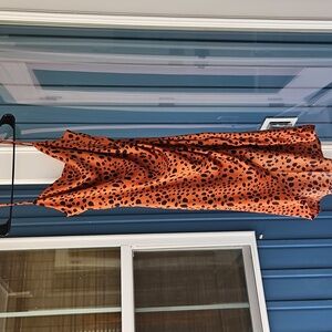 LE LIS Animal Print Cheetah Leopard Midi Silk Slit Slip Dress